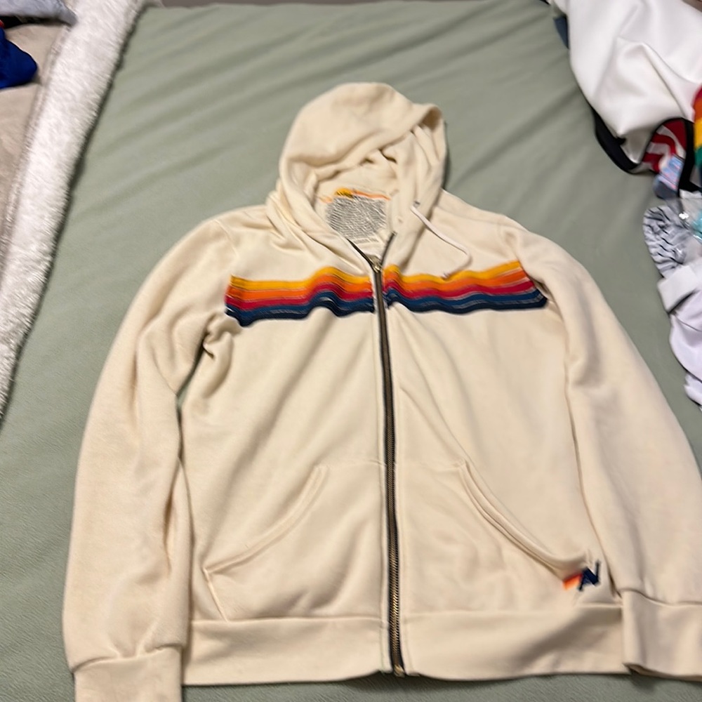 Barely Worn Aviator Nation 5 Stripe Hoodie - Vintage White